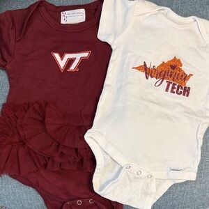 Set of Two Virginia Tech Onesies, Maroon with Tutu and white with glitter print